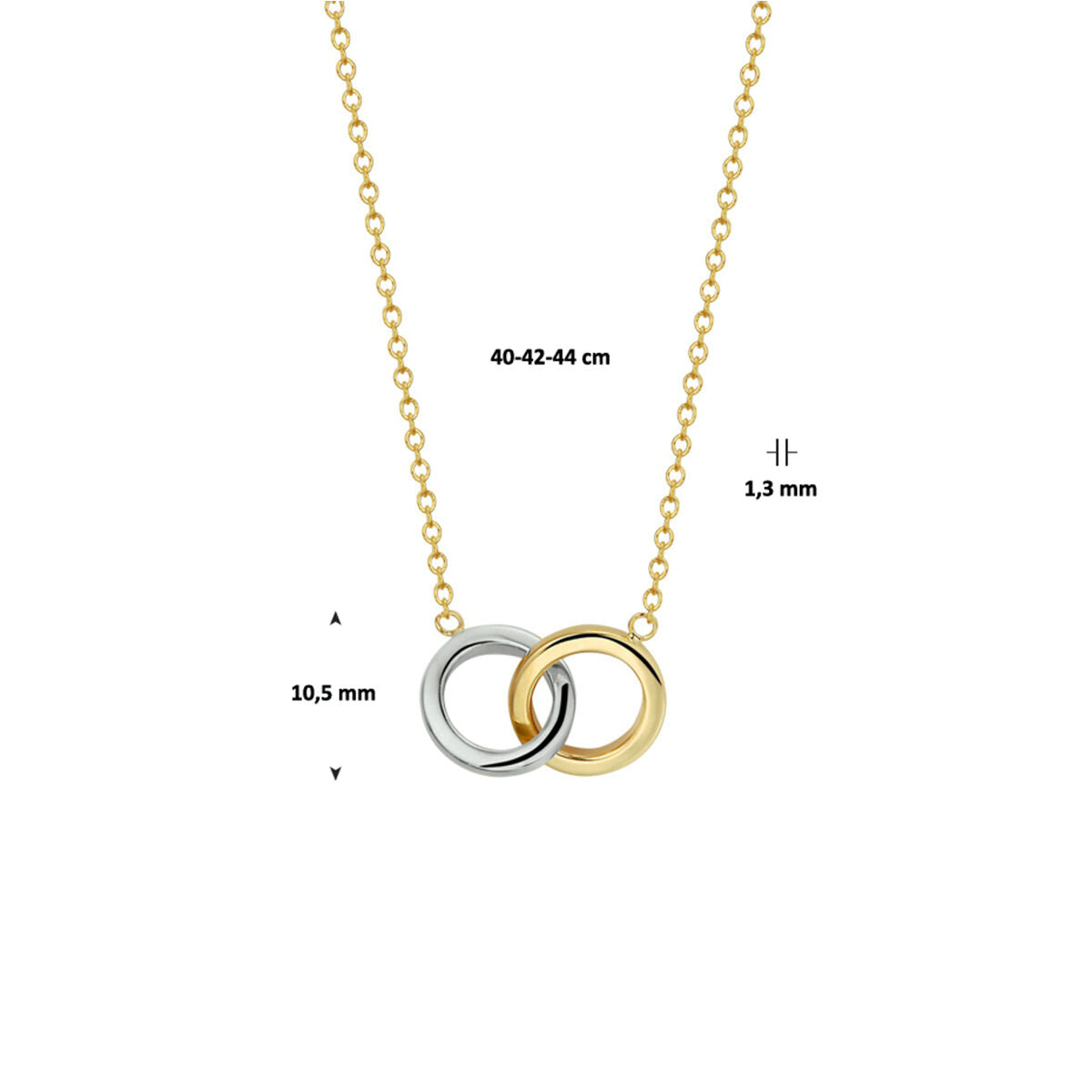 collar círculos 40 - 42 - 44 cm 14K oro bicolor amarillo/blanco