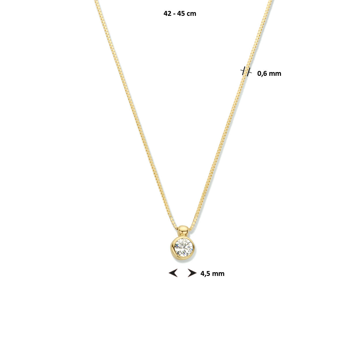 collar de zirconia 42 - 45 cm oro amarillo 14K