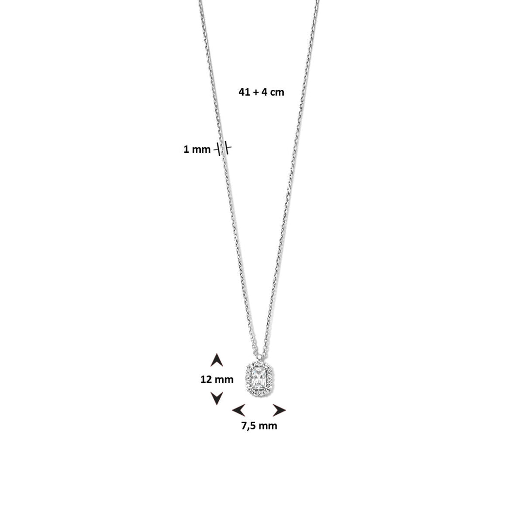 collier zirkonia 41 + 4 cm halo zilver gerhodineerd
