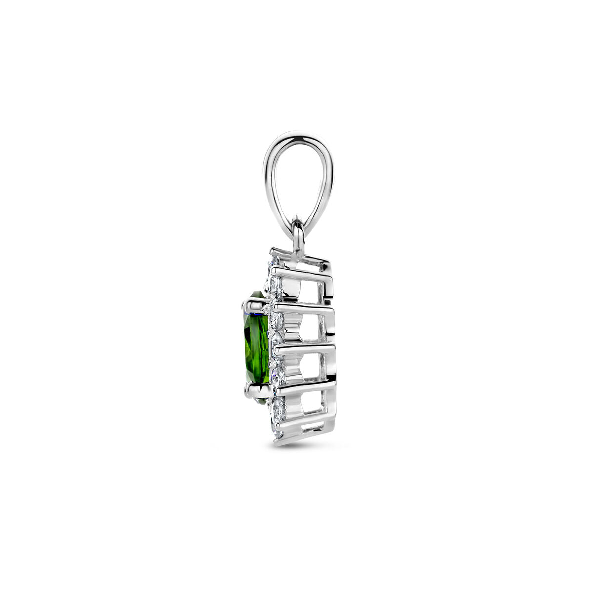 colgante verde y blanco de zirconia halo de plata rodiada