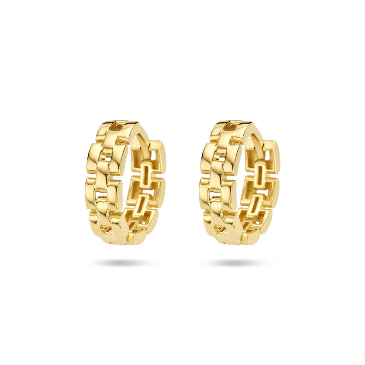 Pendientes de aro en motivo de eslabones de oro amarillo de 14 quilates.