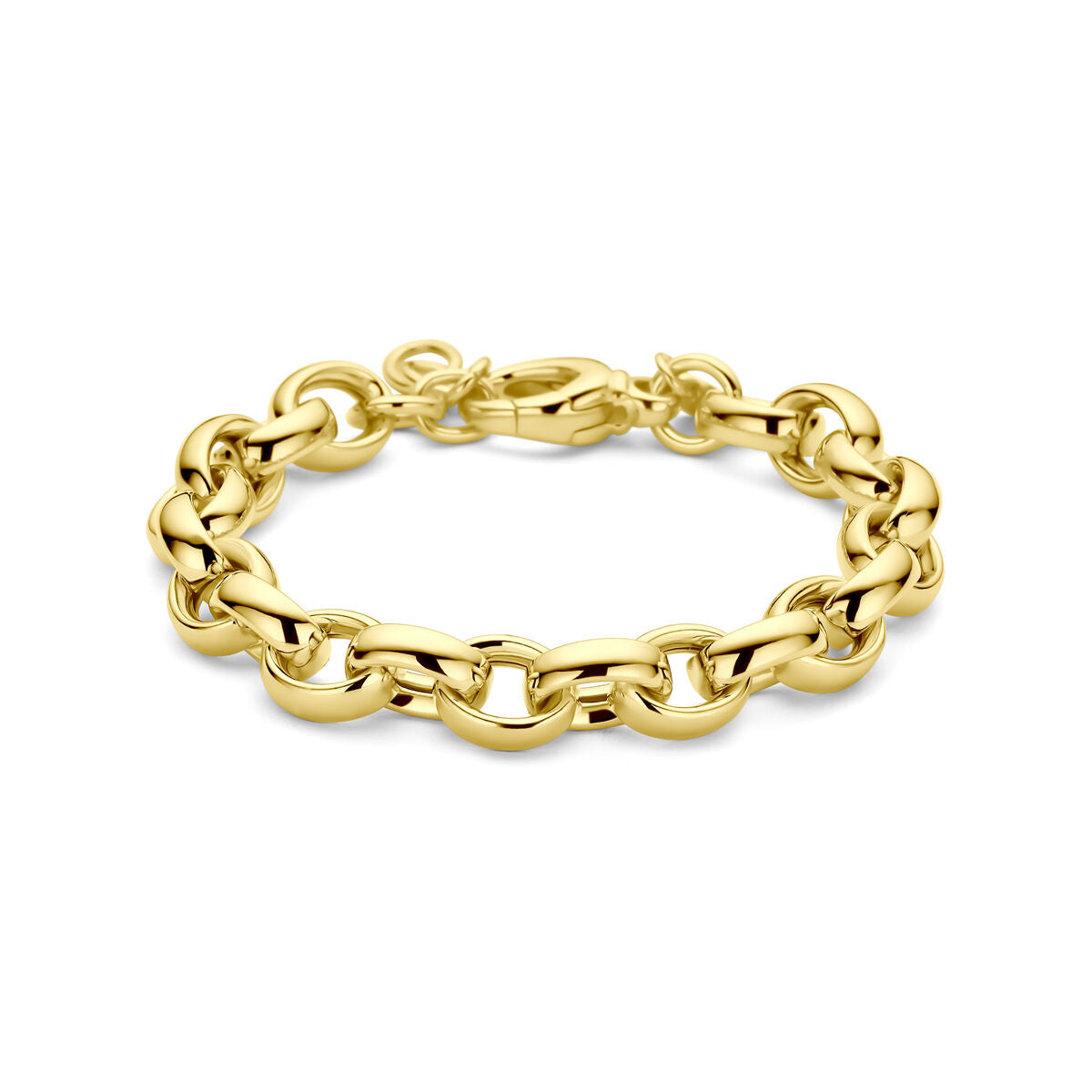 Pulsera de eslabones ovalados de 9,5 mm, bañada en plata de 3 micrones, color amarillo.
