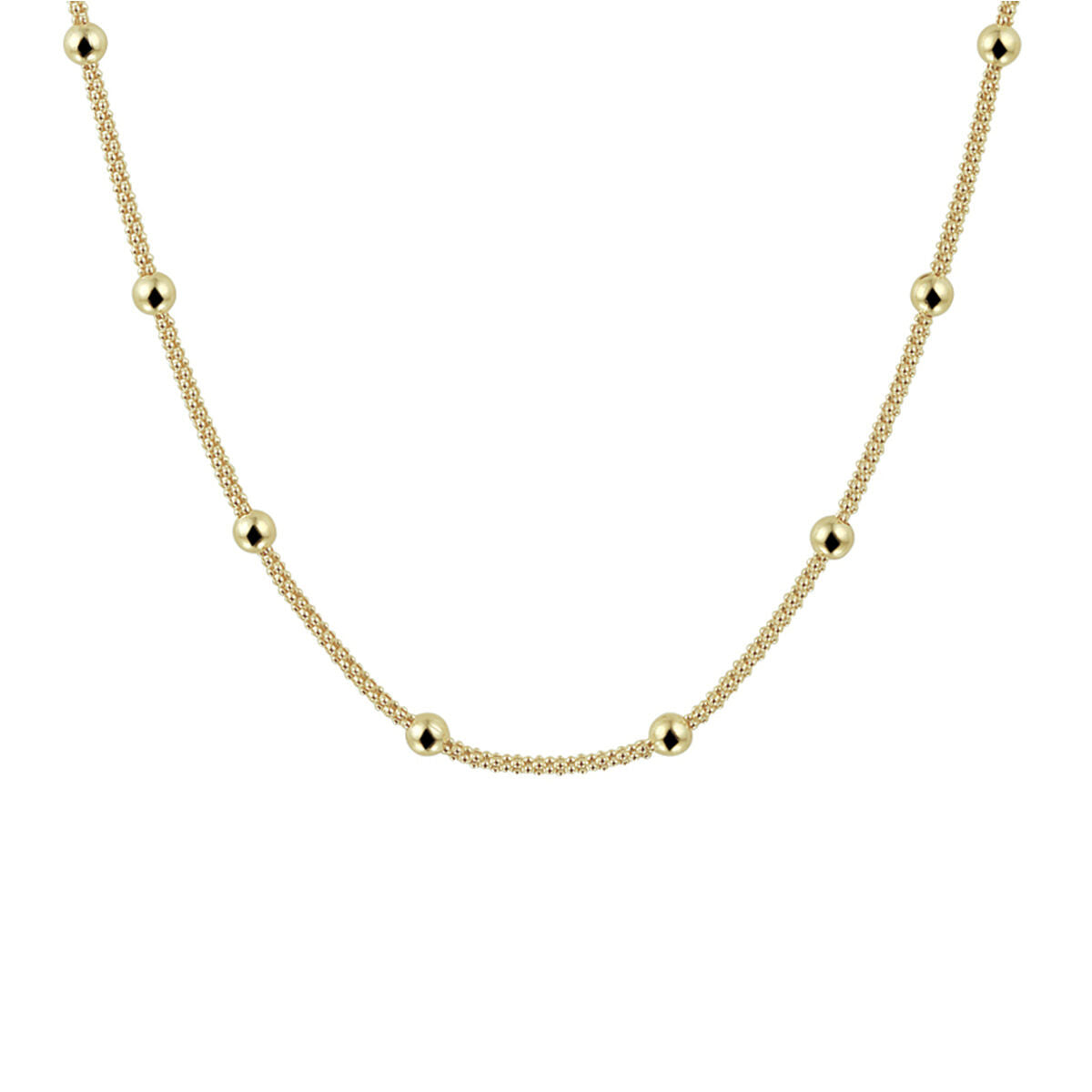 Collar de bolitas de 3,0 mm en plata dorada de 3 micrones, con eslabones intercalados.