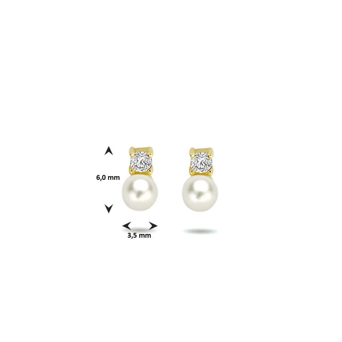 pendientes de botón de perla y circonita en oro amarillo de 14K