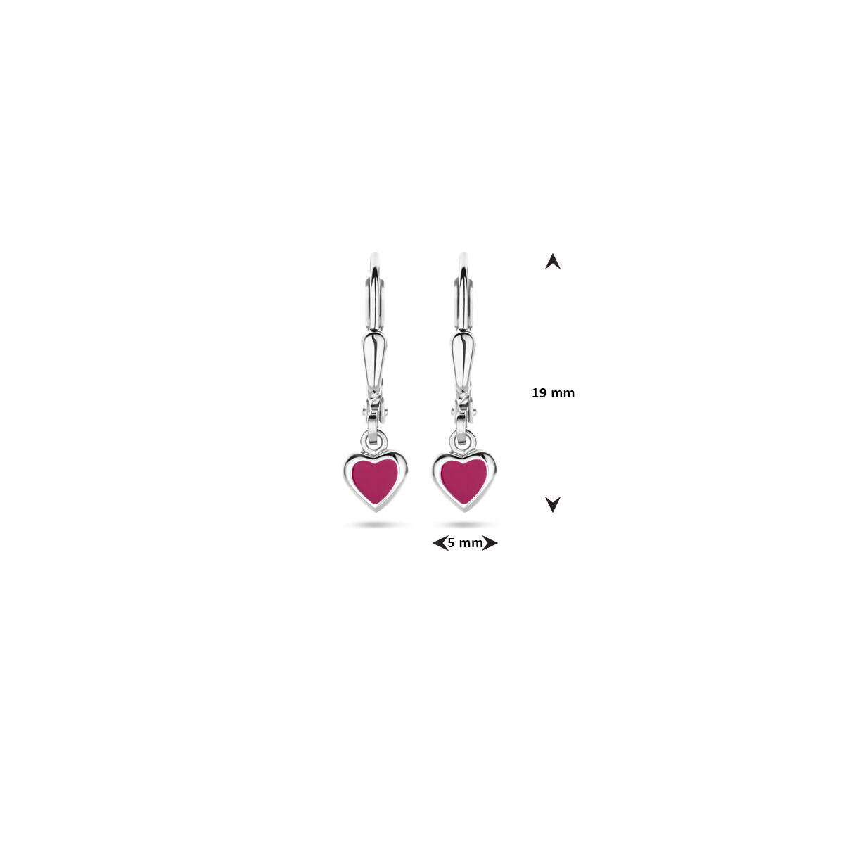 pendientes corazón esmalte rosa oscuro gancho brisur 19 mm plata rodiada