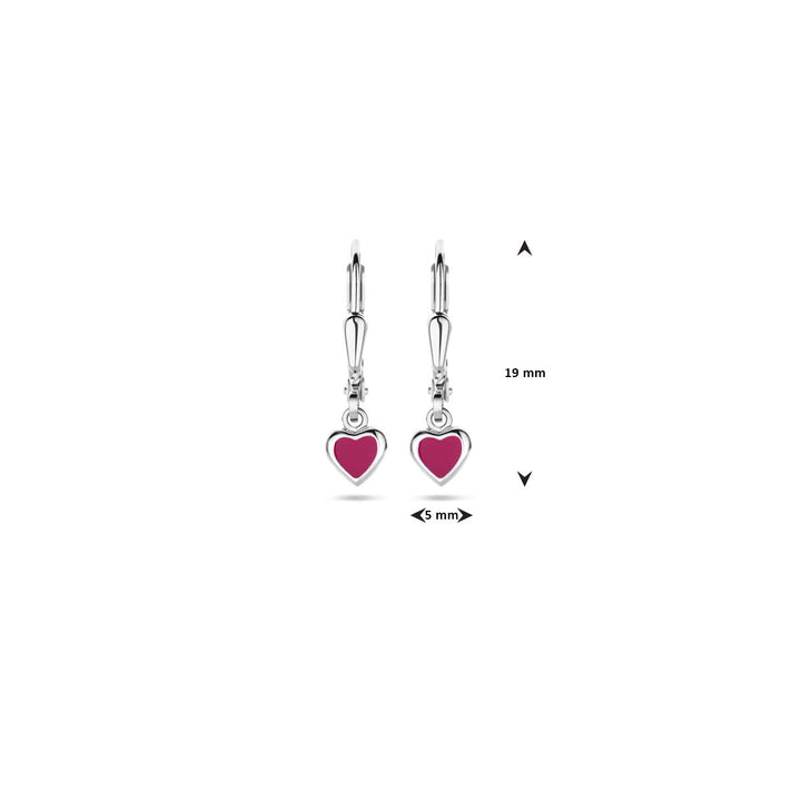 oorhangers hart donkerroze emaille brisur haak 19 mm zilver gerhodineerd