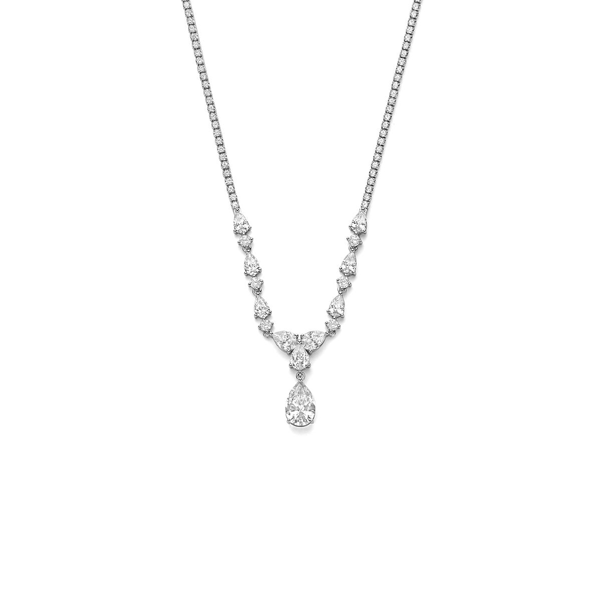 Cadena de plata rodiada 925 con circonitas, con un colgante en forma de gota.