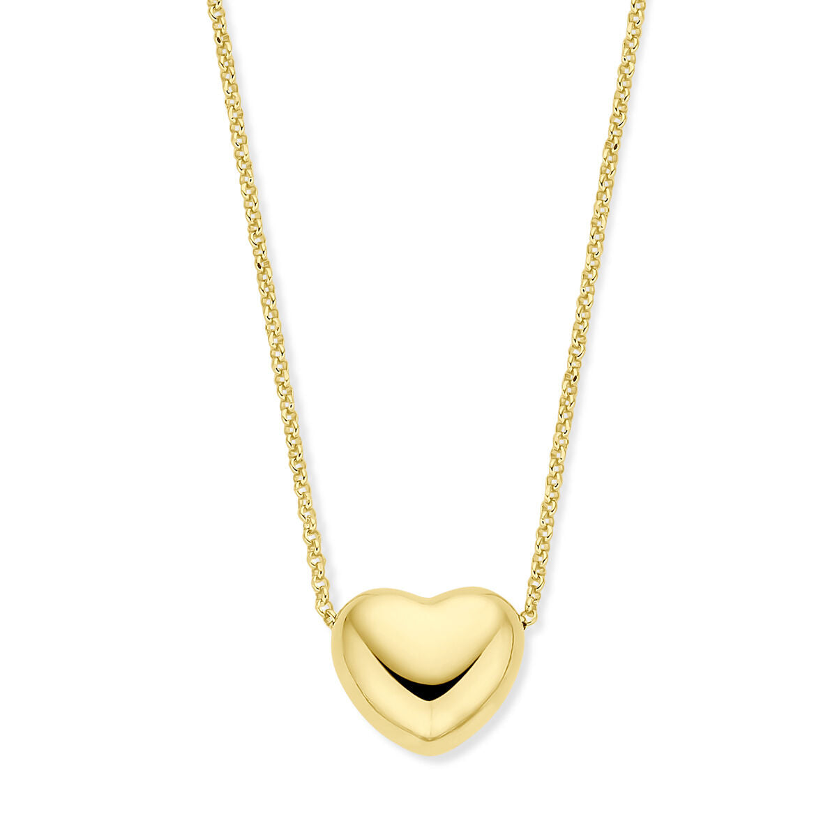 Collar de corazón dorado de 3 micrones con cadena de 1,5 mm y extensión de 5 cm.