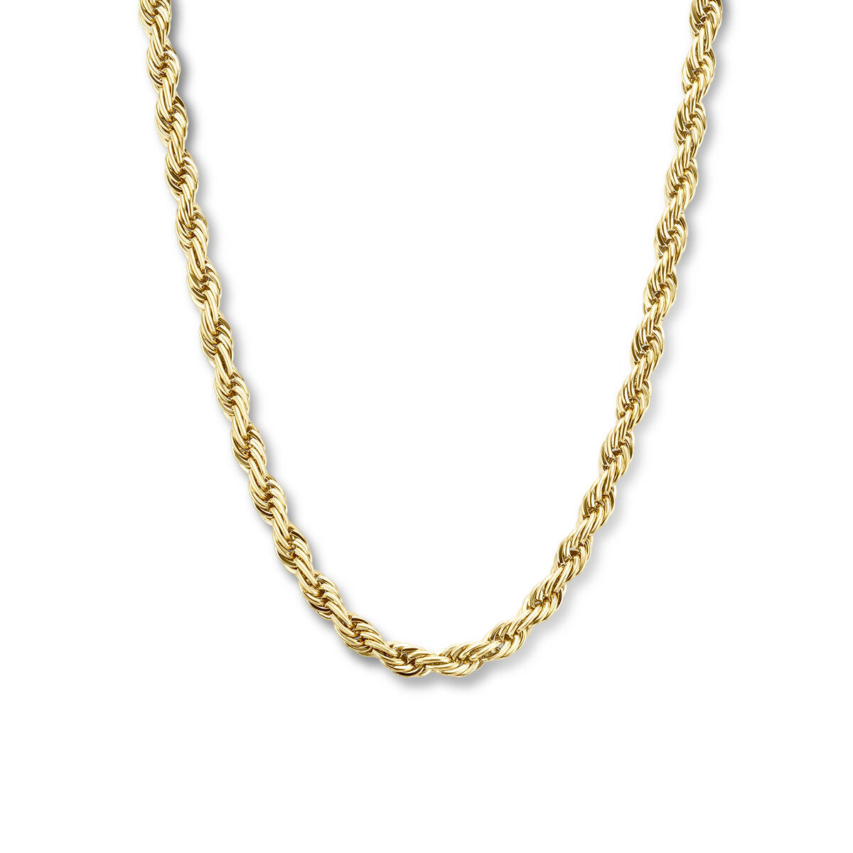 Collar de acero inoxidable con ion plating dorado, de 5,7 mm de grosor y 43 + 3 cm de longitud.