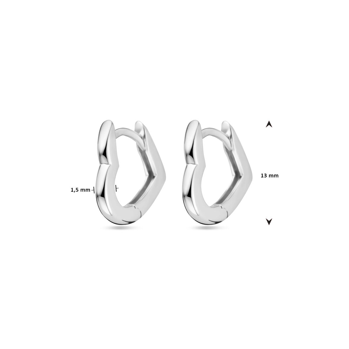 aros corazón 13 mm plata rodiado