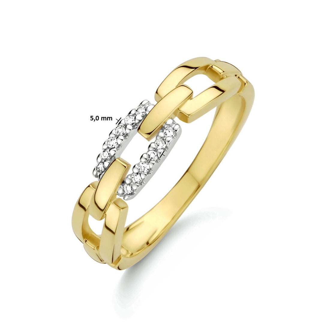 ring schakel diamant 0.05ct h si 14K bicolor goud geel/wit
