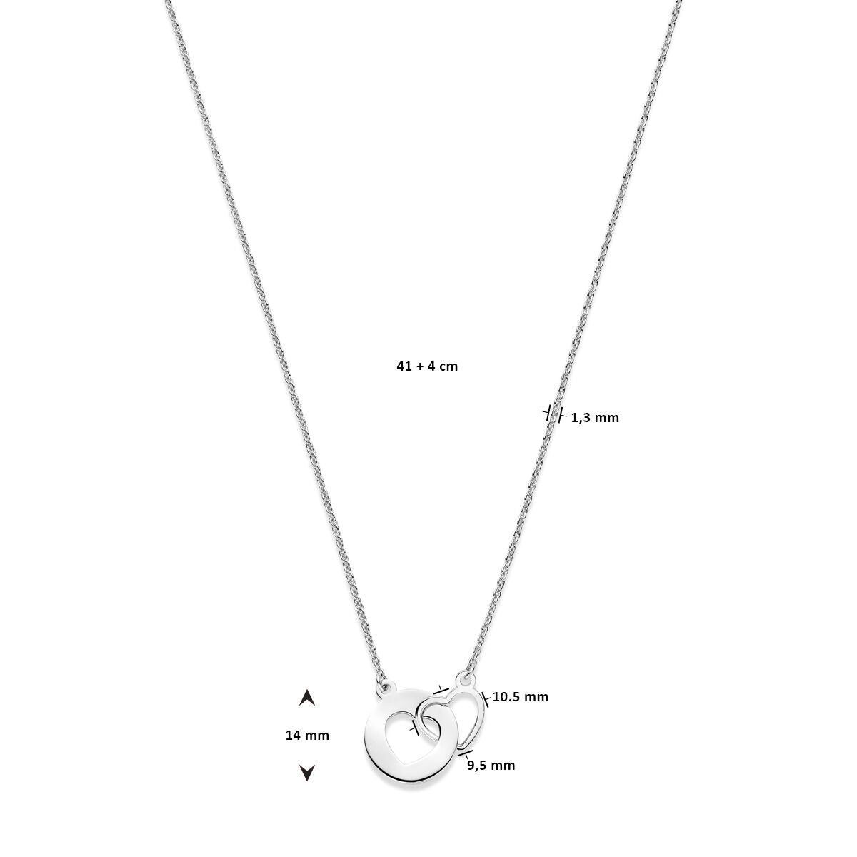 collar de corazones 1,3 mm 41 + 4 cm plata rodiada