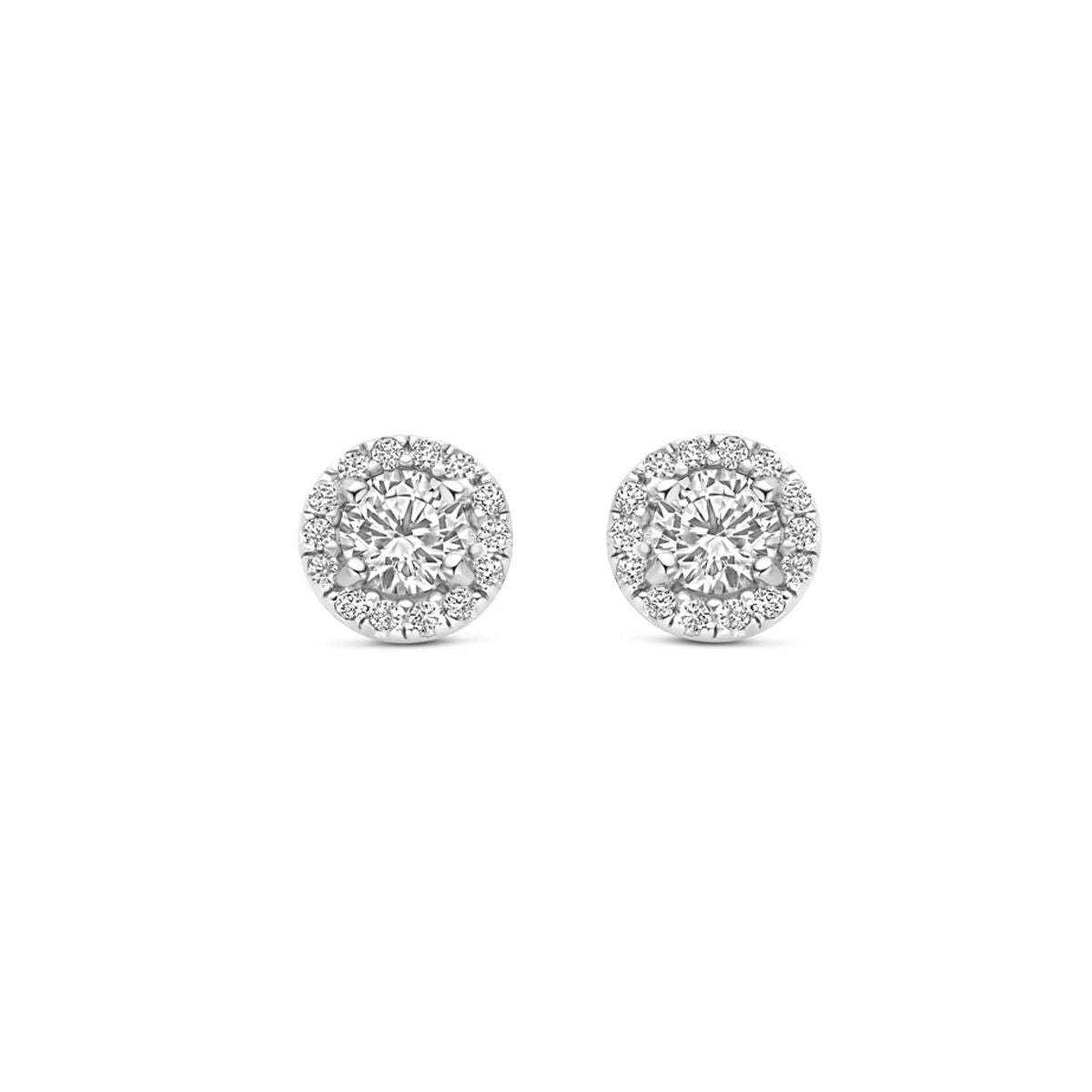 Pendientes de zirconia de 6 mm en plata rodiada con un diseño redondo y brillante.