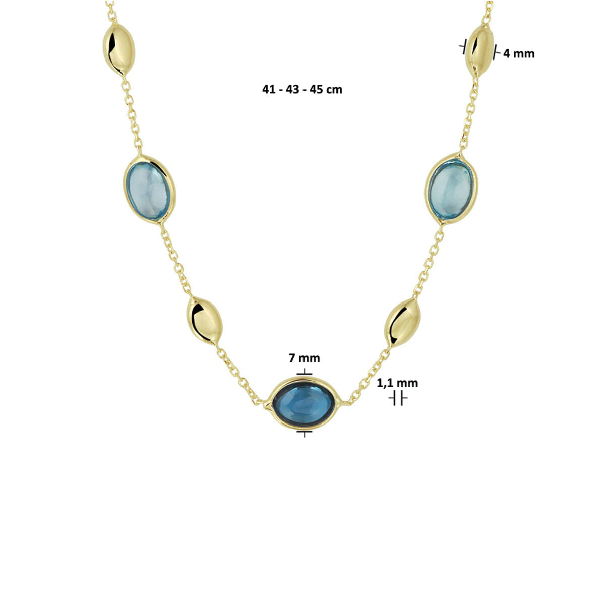 Collar de mujer en oro con london blue y topacio azul 14K