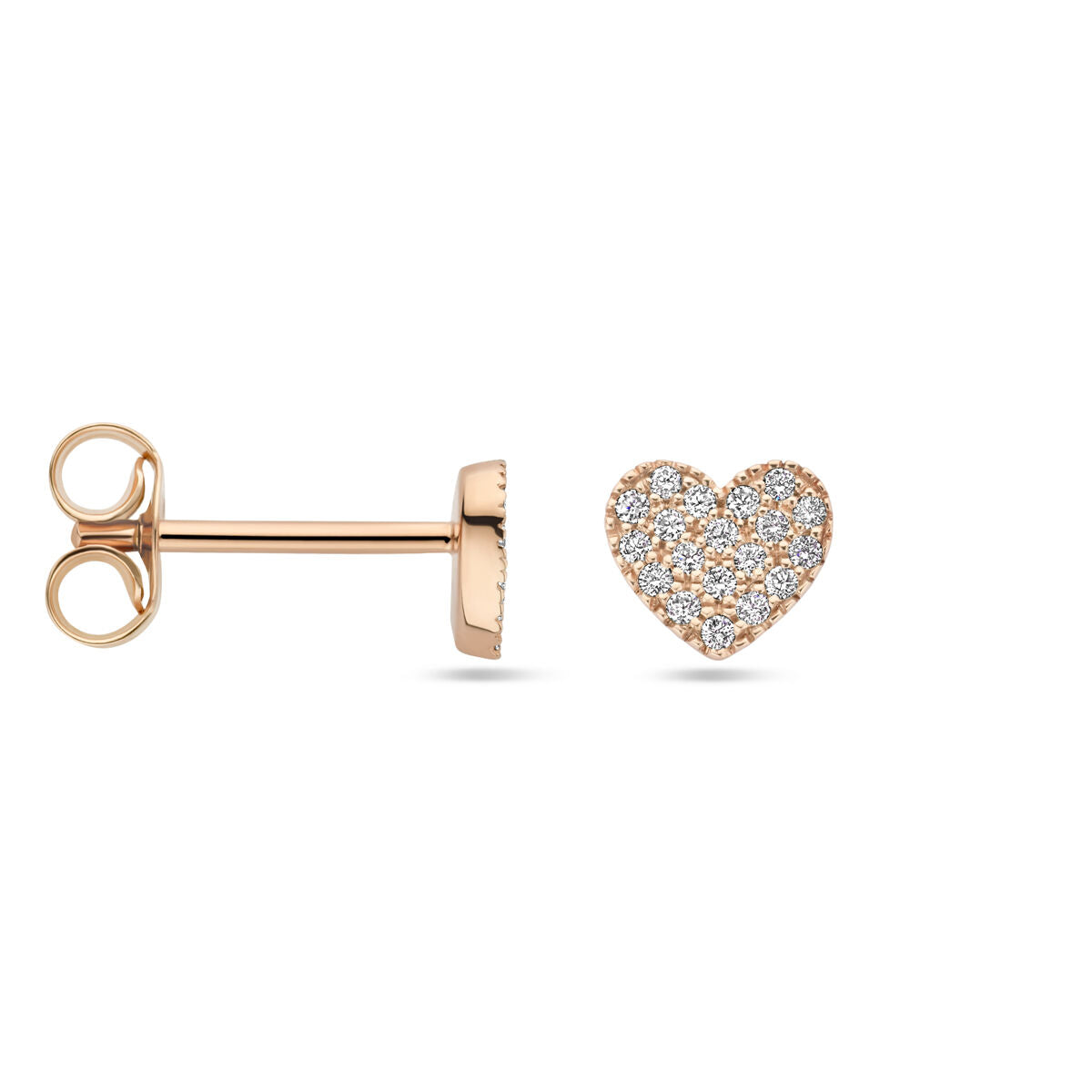 pendientes de botón corazón diamante 0.11ct (2x 0.055ct) h si 14K oro rosa