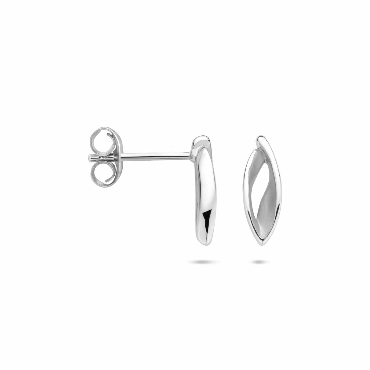 Pendientes de botón de plata 925 rodiada – 12x4mm acabado pulido/mate de mujer