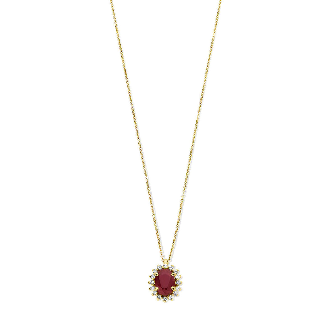 collier robijn en diamant 0.12ct h si 41 - 43 - 45 cm halo 14K geelgoud