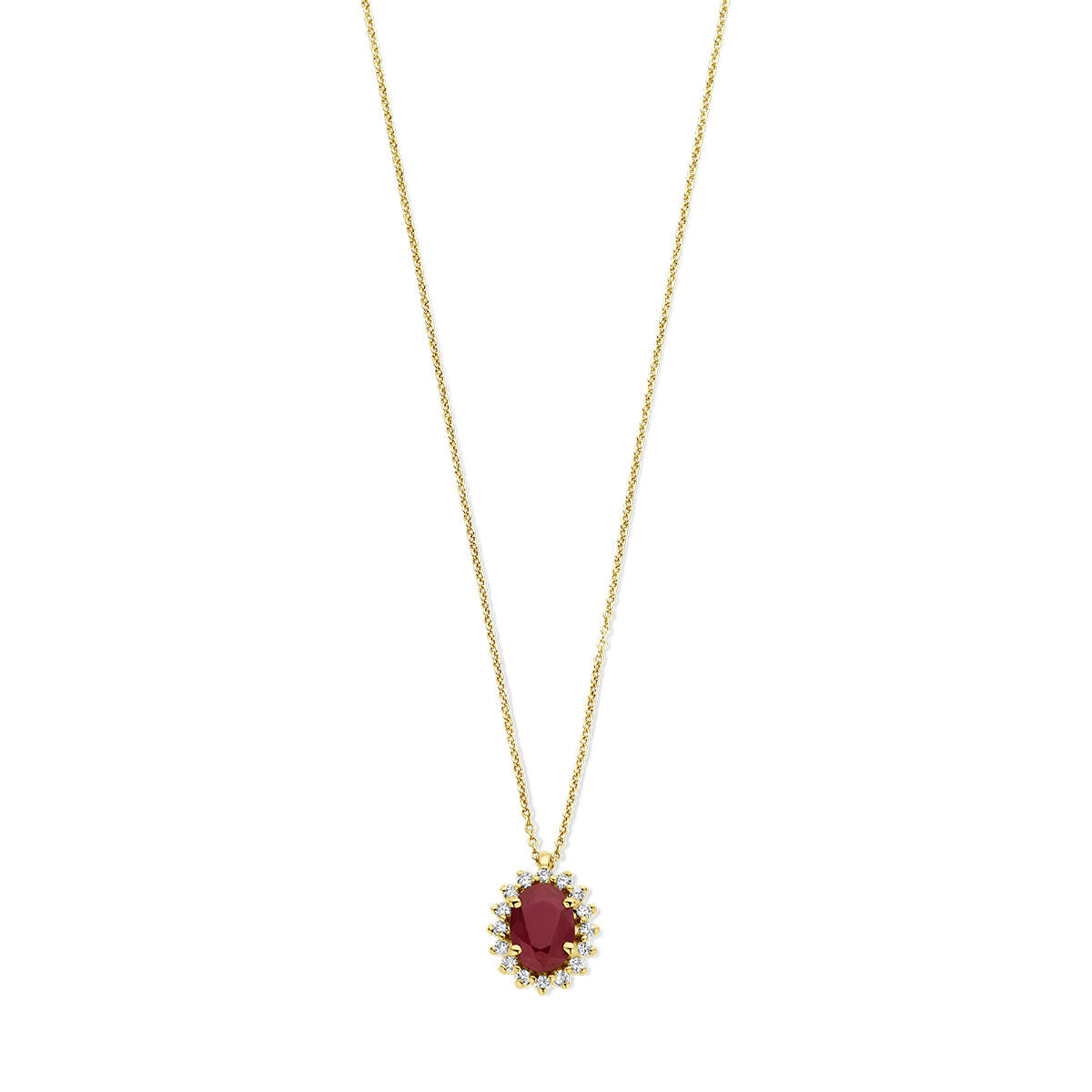 collier robijn en diamant 0.12ct h si 41 - 43 - 45 cm halo 14K geelgoud