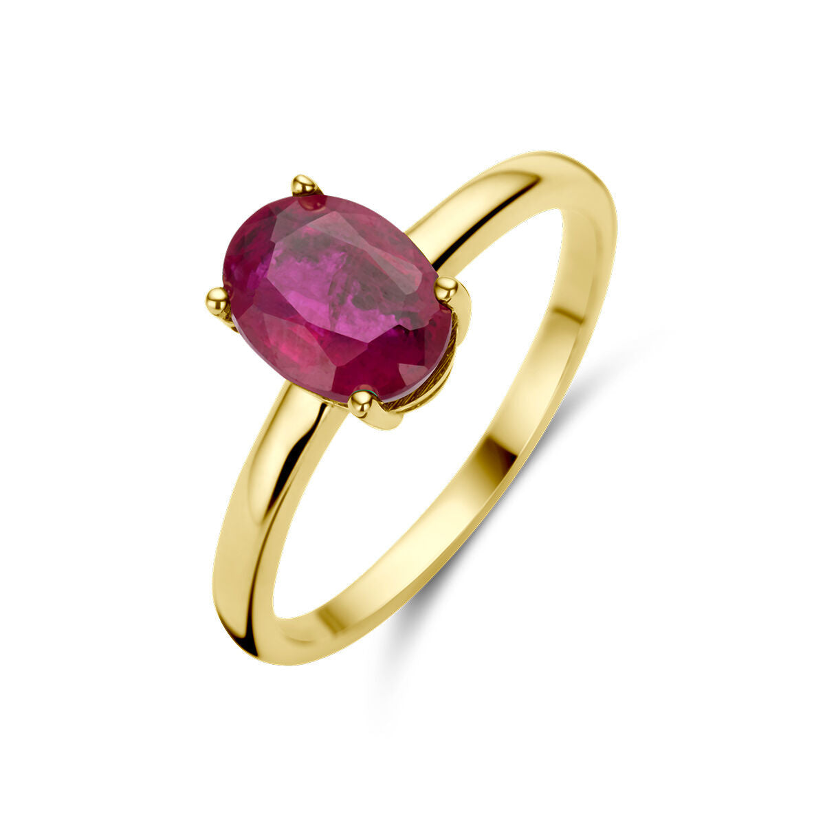 Anillo de oro amarillo de 14 quilates con un ópalo ovalado rojo.