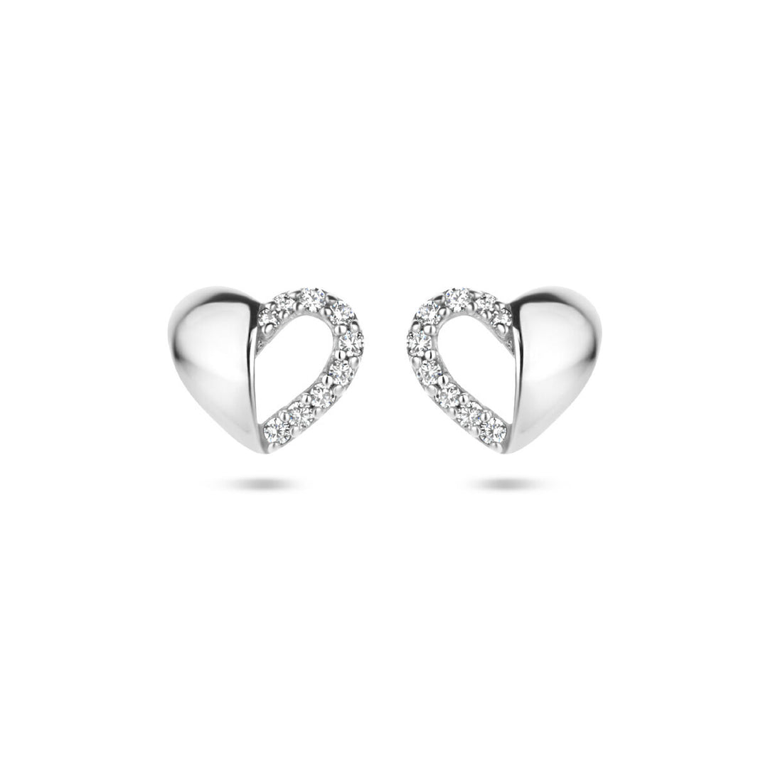 oorknoppen hart zirkonia zilver gerhodineerd