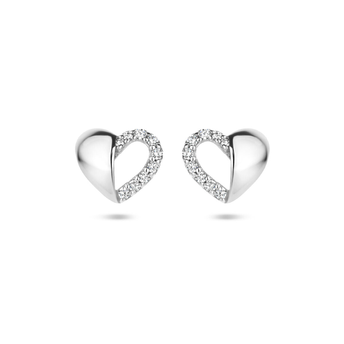 pendientes de botón corazón circonita plata rodiada