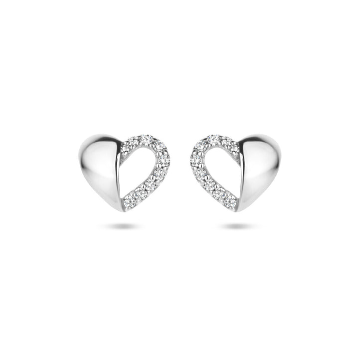 oorknoppen hart zirkonia zilver gerhodineerd