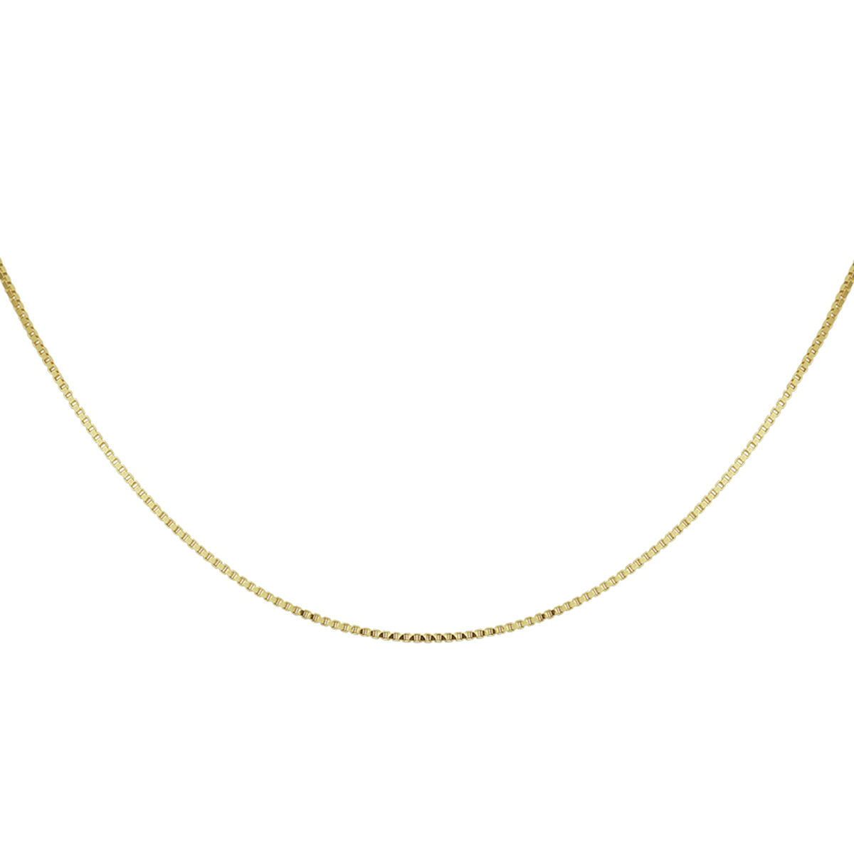 De Van der Kooij Collectie collier venetiaans 0,9 mm in 14K geelgoud is een unisex ketting, geheel en elegant weergegeven tegen een witte achtergrond in een zachte boog.