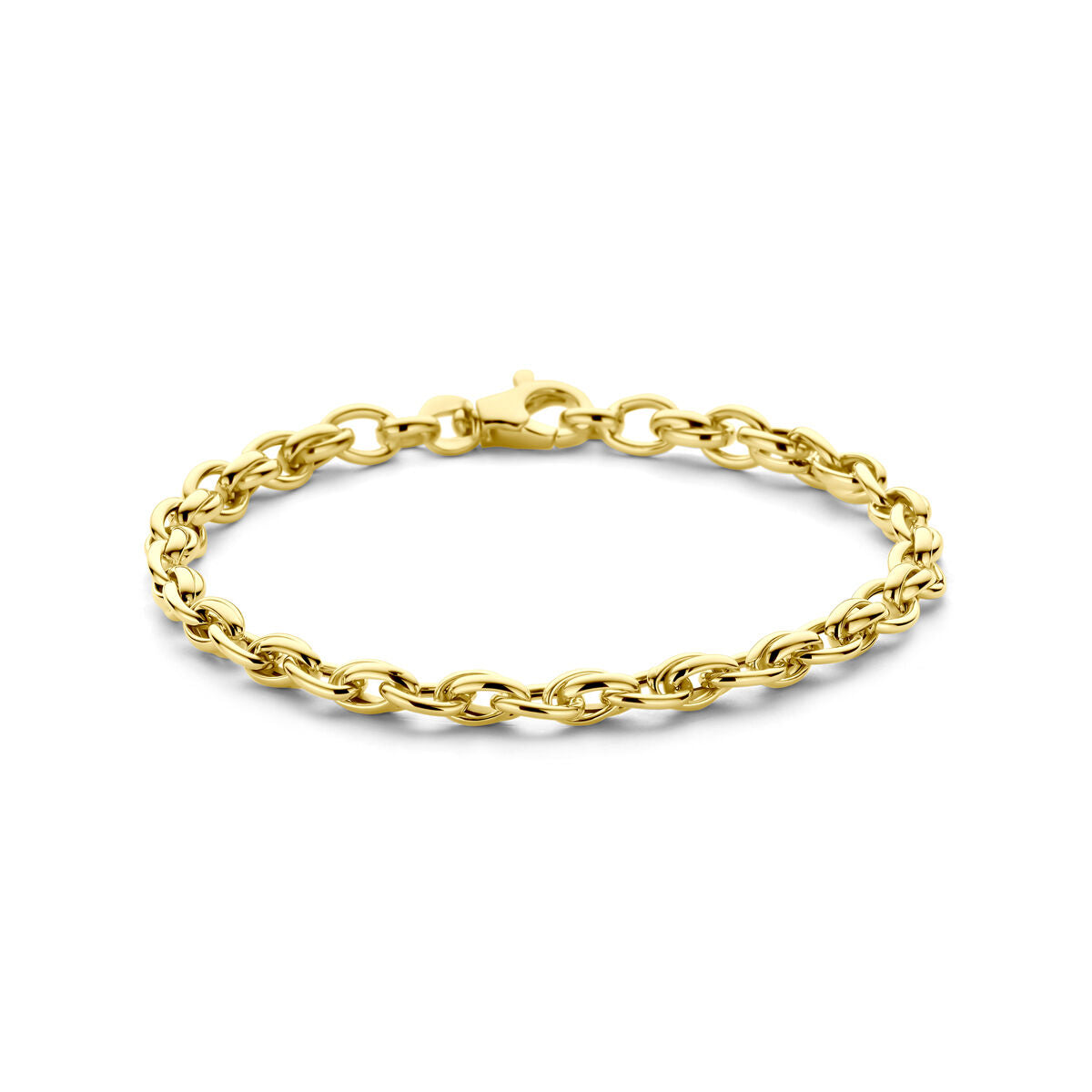 Pulsera de oro de 14K con eslabones entrelazados y cierre de langosta.