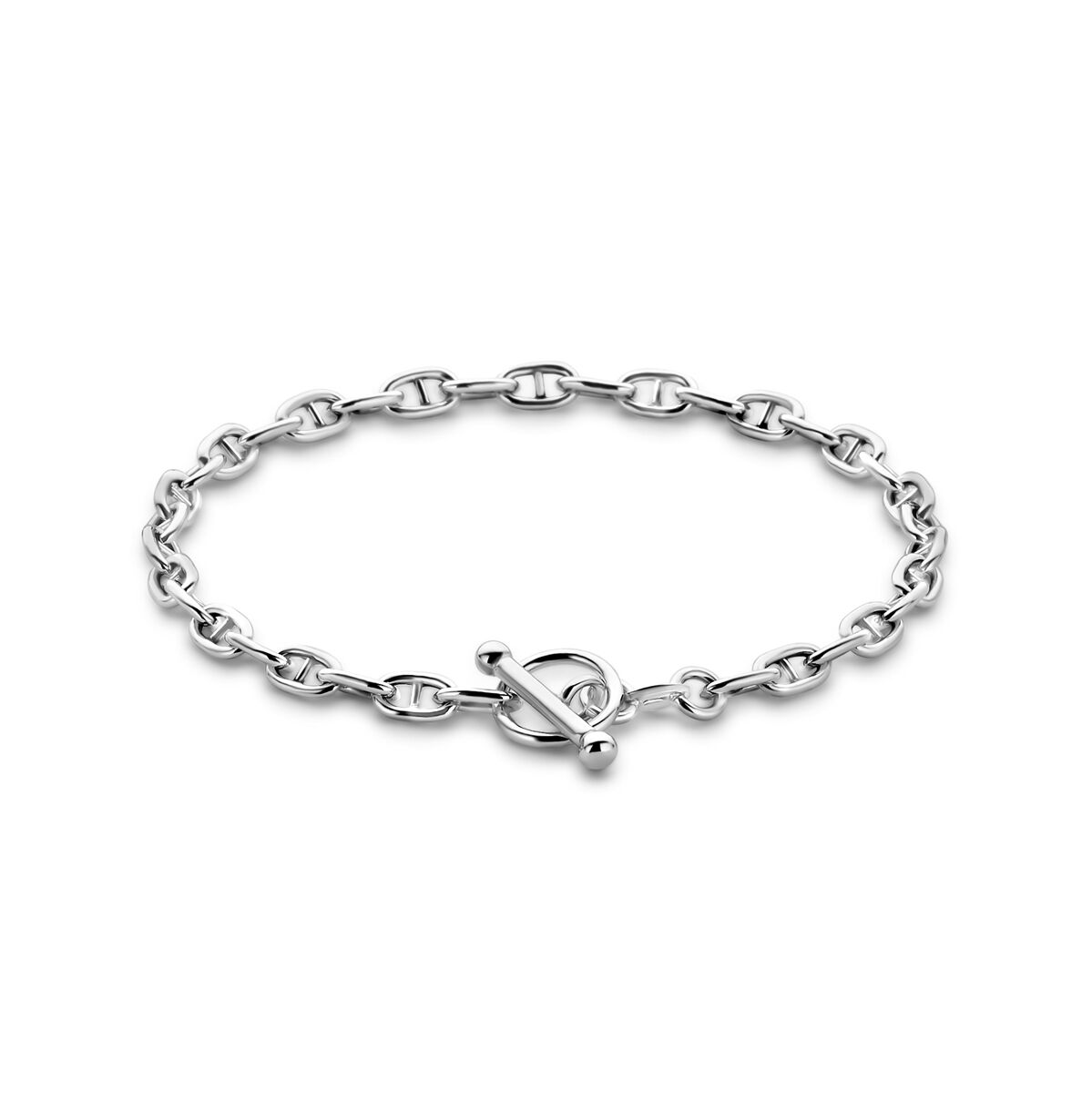 Pulsera de tubo redondo de 3,9 mm con cierre de capiteles en plata rodiada de 18,5 cm.