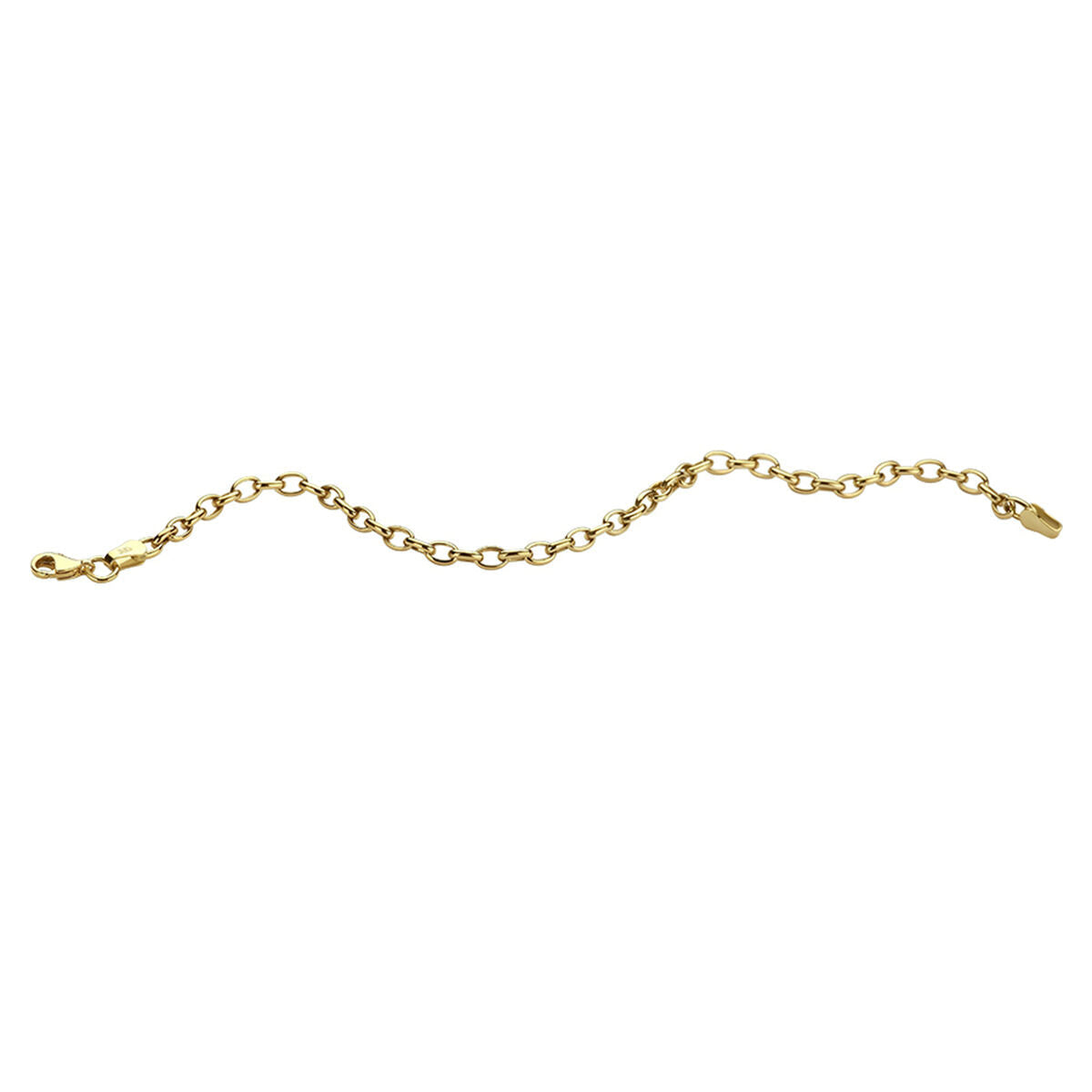De Gouden armband dames anker 14K van de Van der Kooij Collectie heeft ronde schakels en een karabijnsluiting, geïnspireerd op het iconische ankerdesign en fraai gepresenteerd op een witte achtergrond.