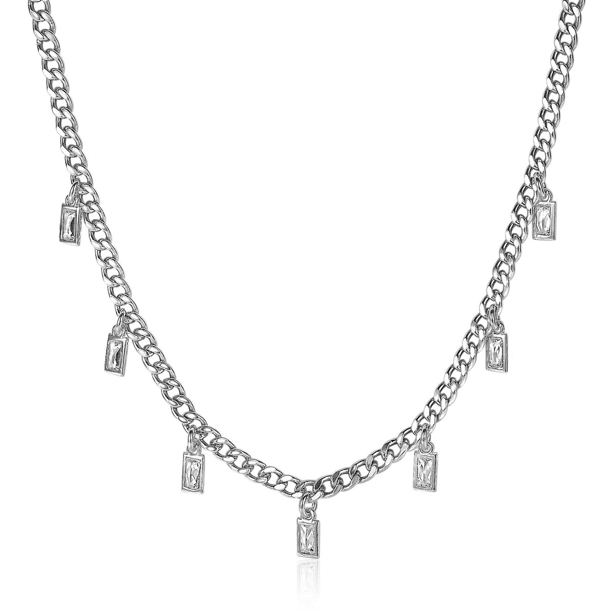 Collar de plata con cadena bizantina y colgantes rectangulares.