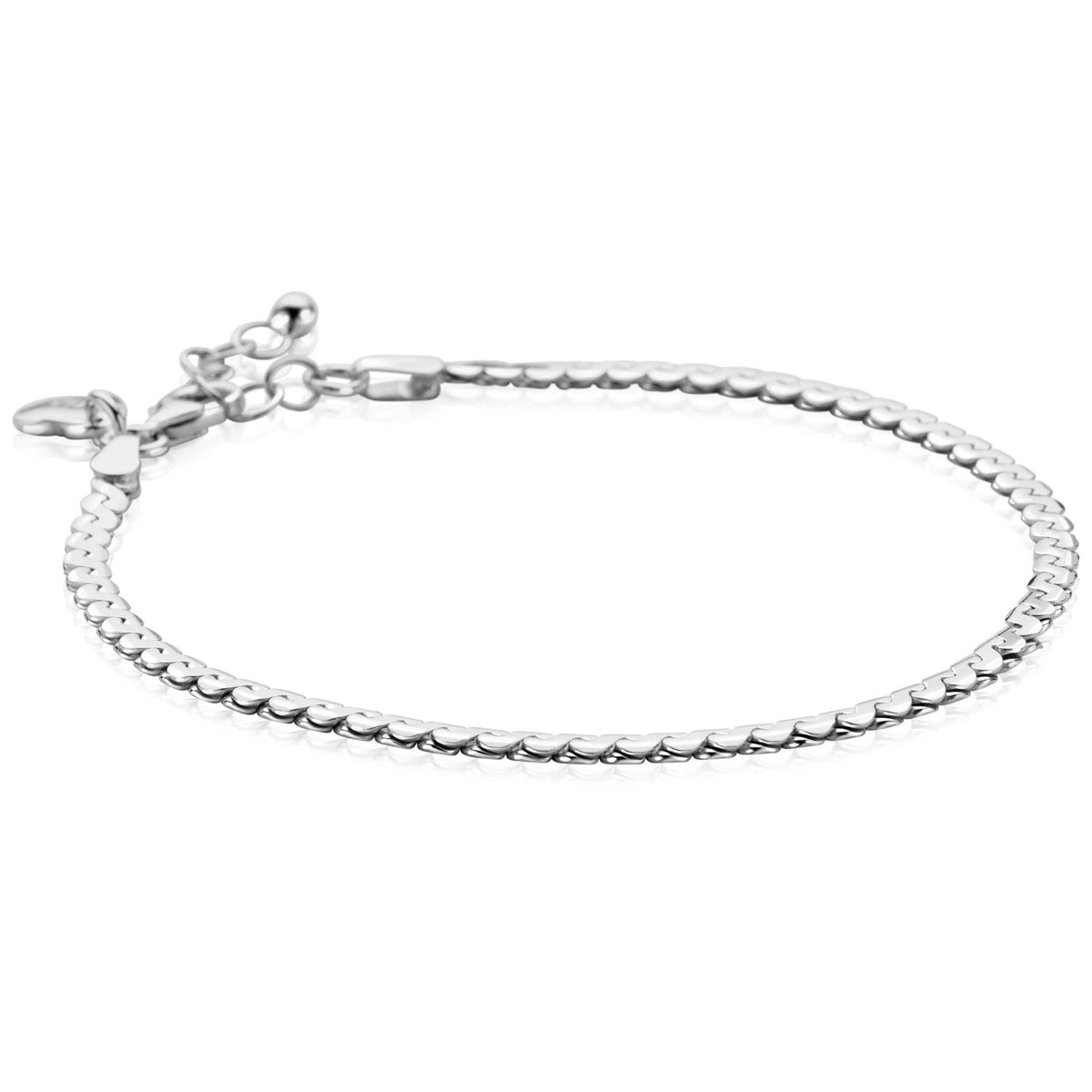 Pulsera de plata con eslabones redondeados y cierre de langosta, ajustable de 18 a 21 cm.