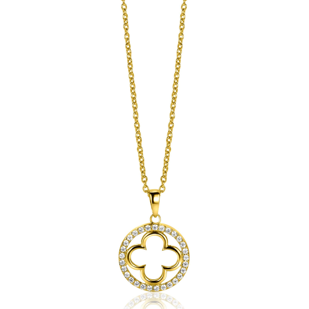 Cadena de ancla chapada en oro con colgante de trébol lujoso y detalles de circonitas.