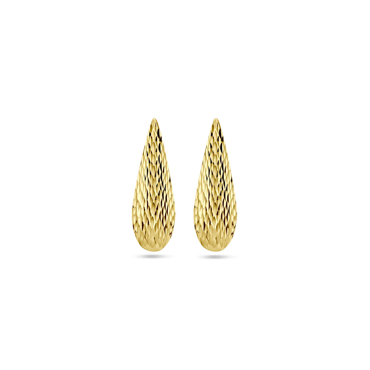 Pendientes de gota de plata dorada de 1 micrón con un diseño texturizado en color amarillo.