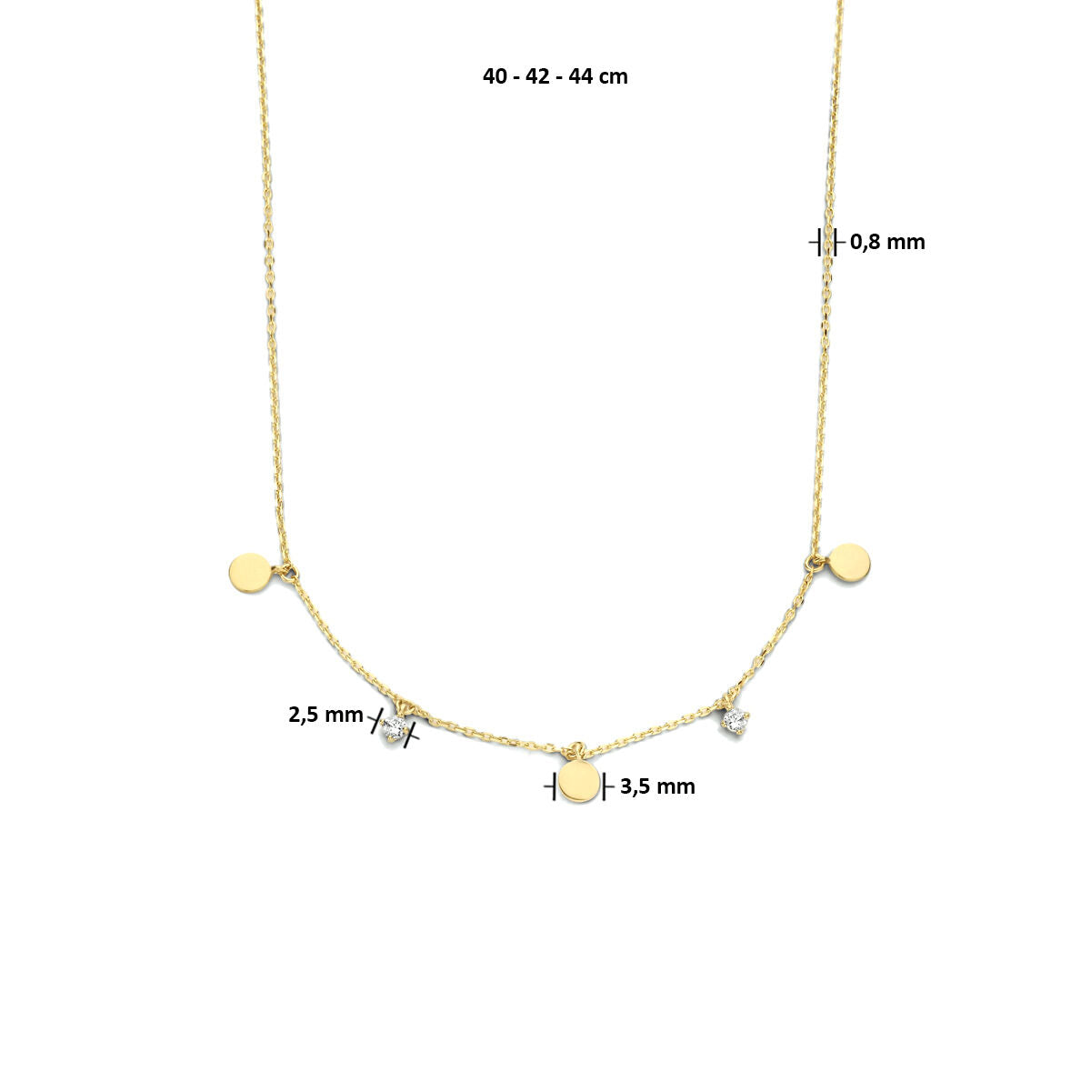 collar círculos de zirconia 40 - 42 - 44 cm 14K oro amarillo