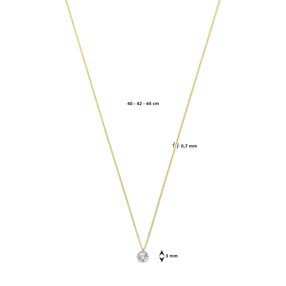 collar diamante cultivado en laboratorio 0,7 mm 40 - 42 - 44 cm 0.25ct g si 14K oro amarillo
