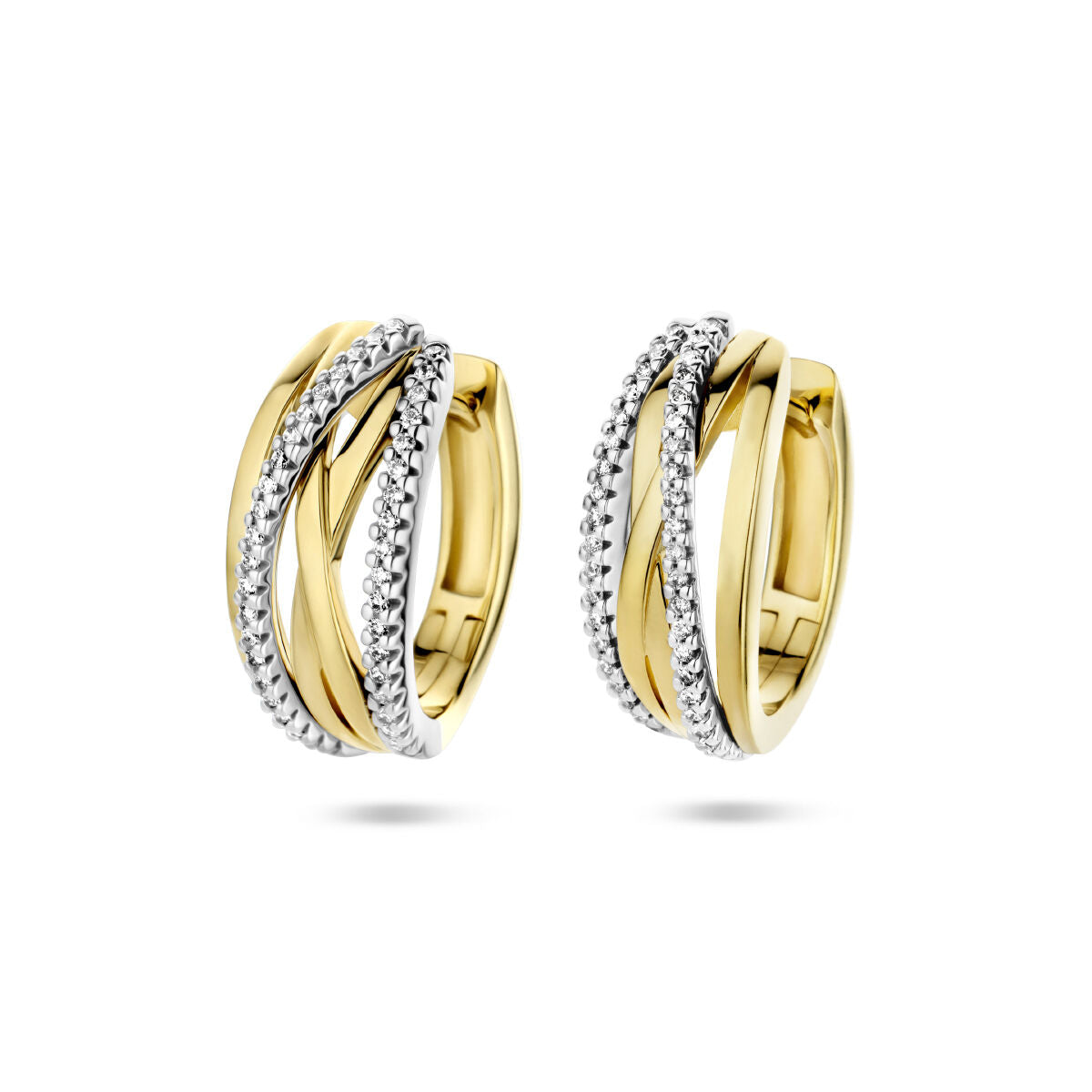 Pendientes de aro bicolor en oro amarillo y blanco, decorados con diamantes de 0.25 ct.