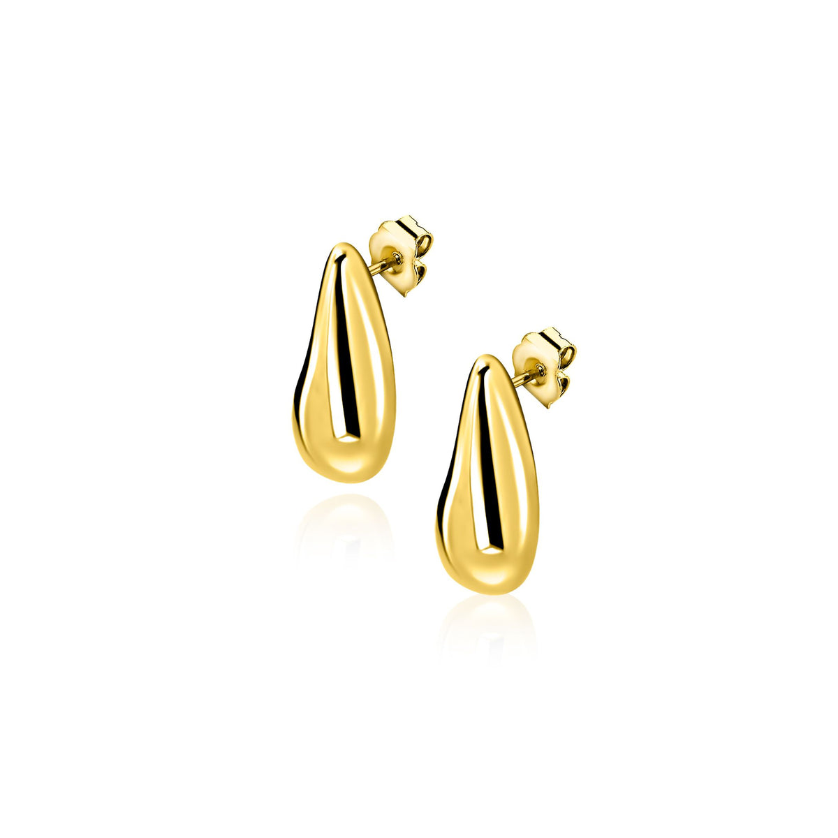Pendientes de gota chapados en oro con acabado brillante.