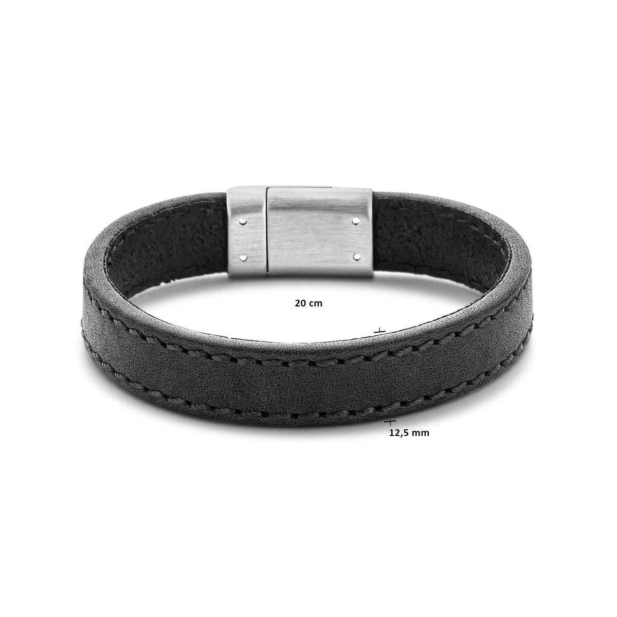 pulsera de cuero negra 12,5 mm acero inoxidable