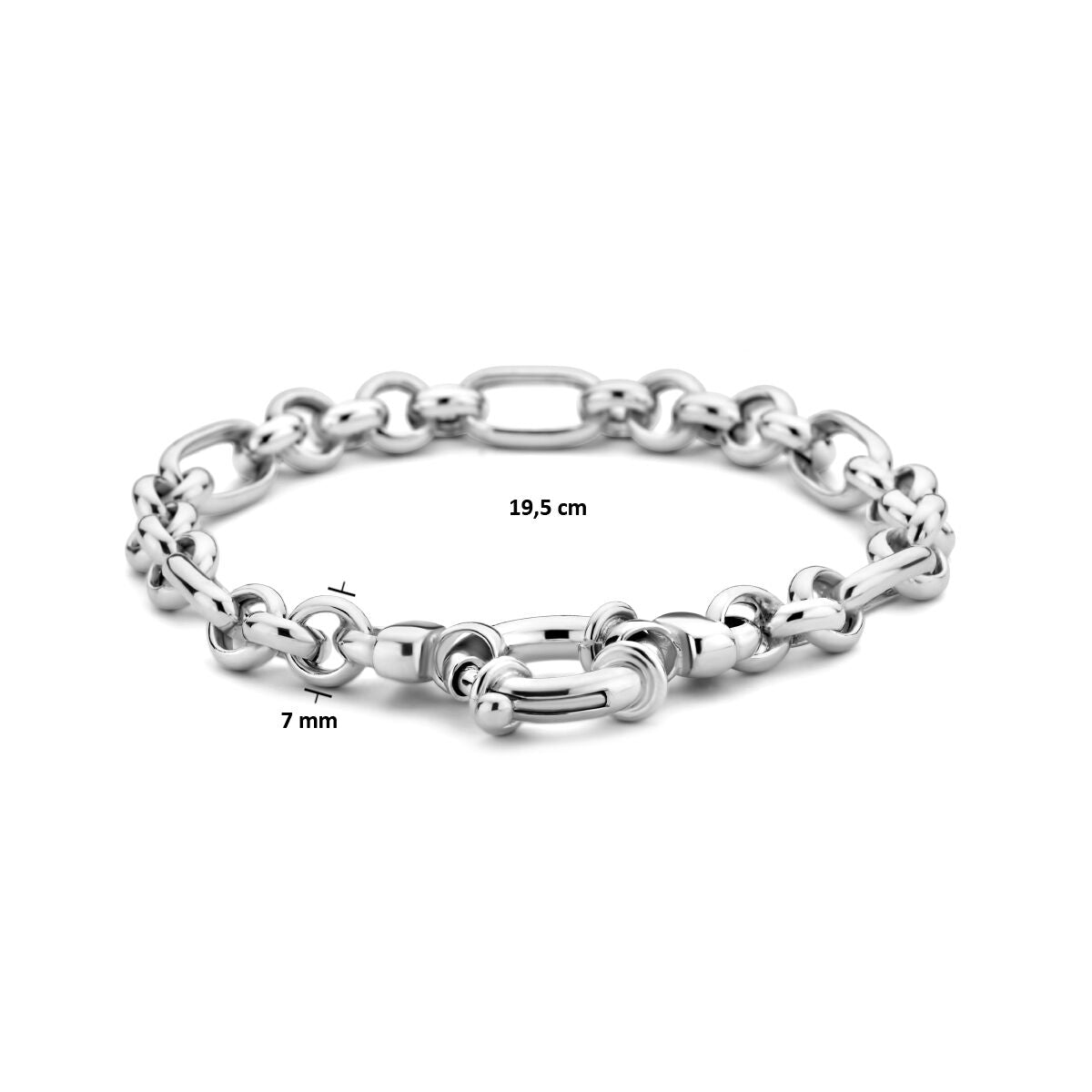 pulsera 19,5 cm 7,0 mm con gran cierre de muelle plata rodiada