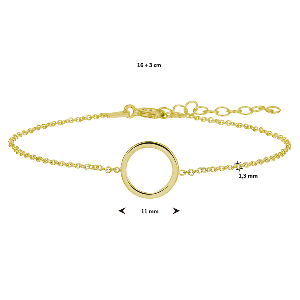 pulsera círculo 16 + 3 cm 3 micrones plata chapado en oro amarillo