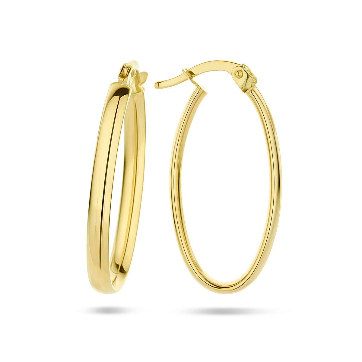 aros ovalados de media ronda tubo en oro amarillo de 14K