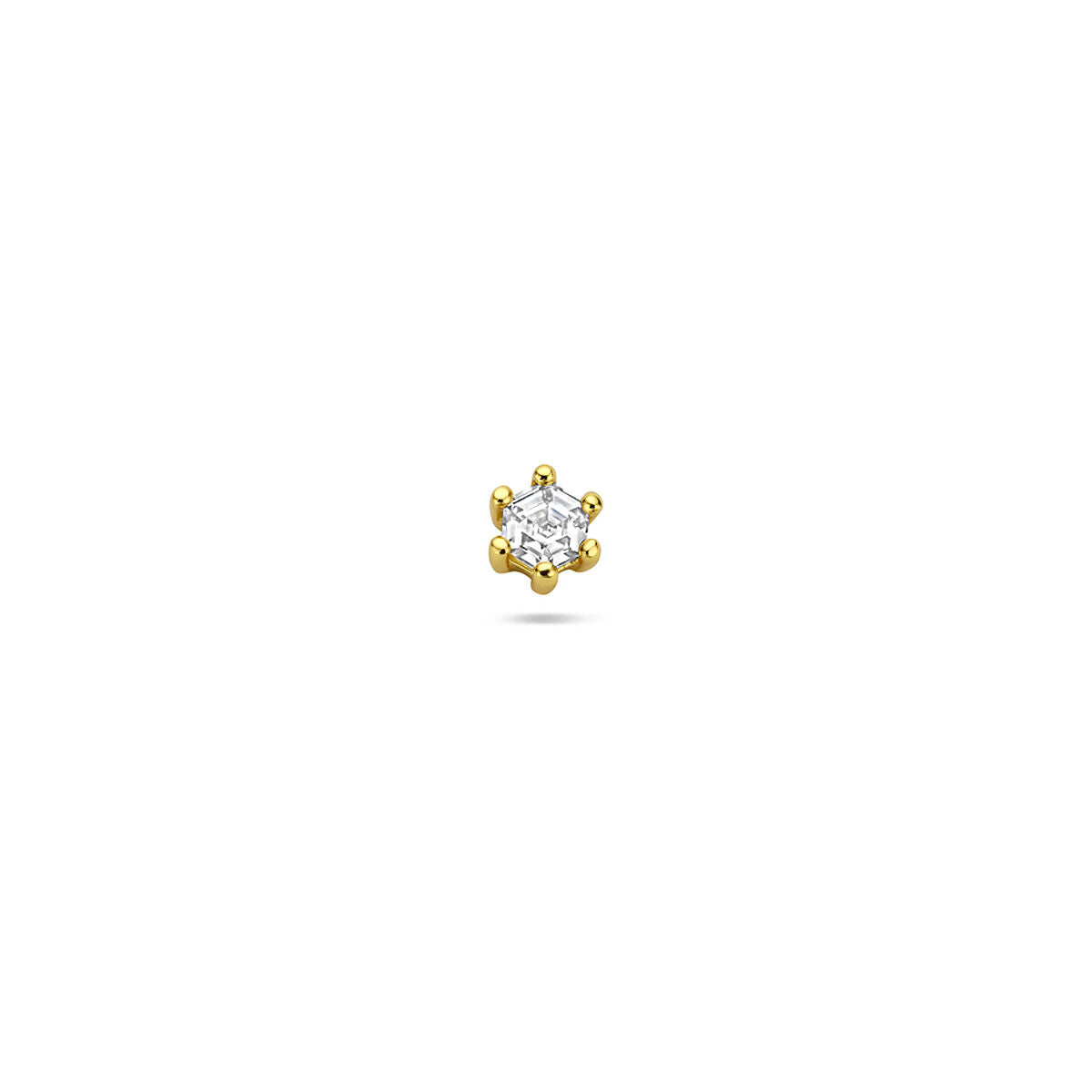 Piercing de plata dorada con circonita de 4 mm, diseño de fondo plano y forma redonda.