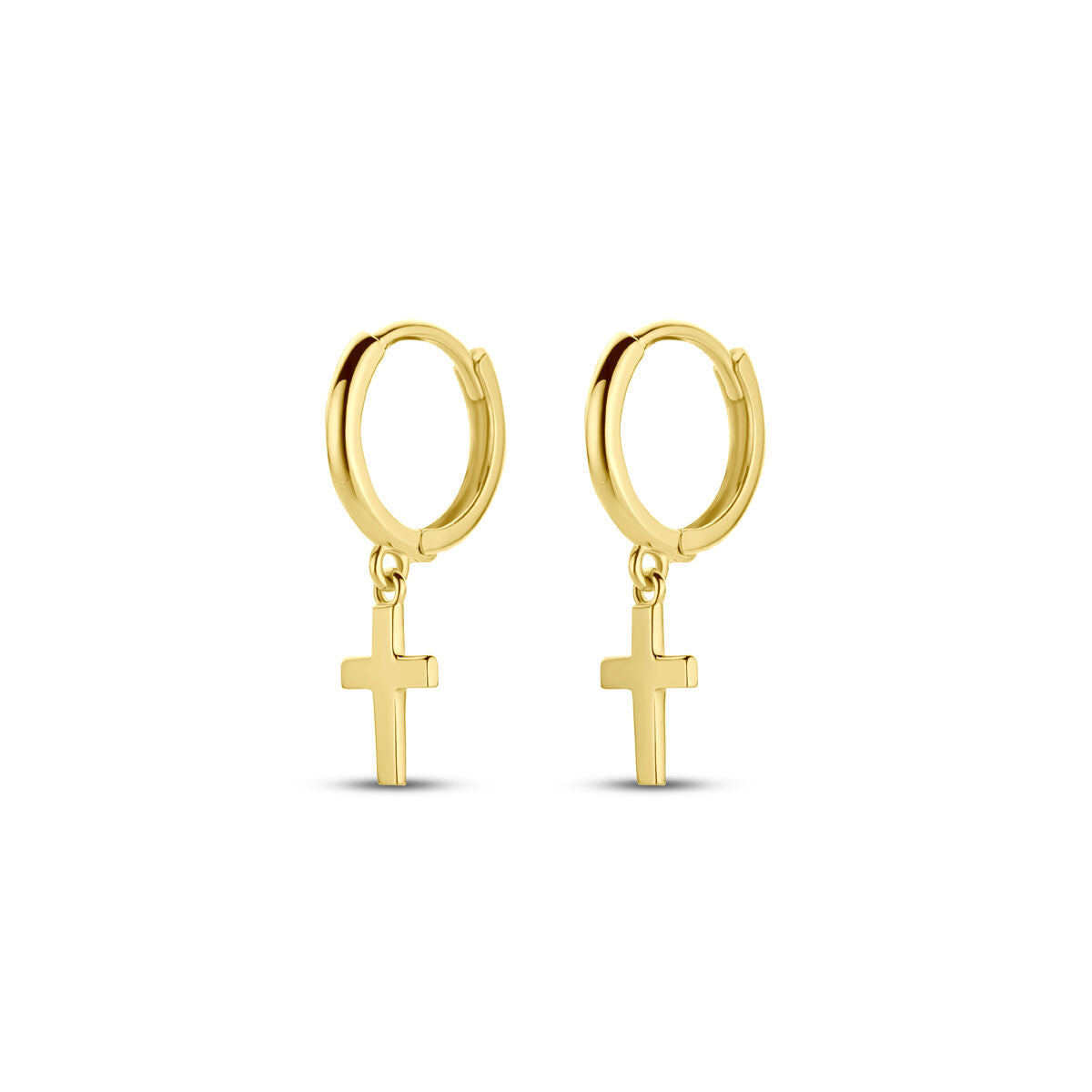 Aros de oro amarillo de 14 quilates con colgante de cruz.