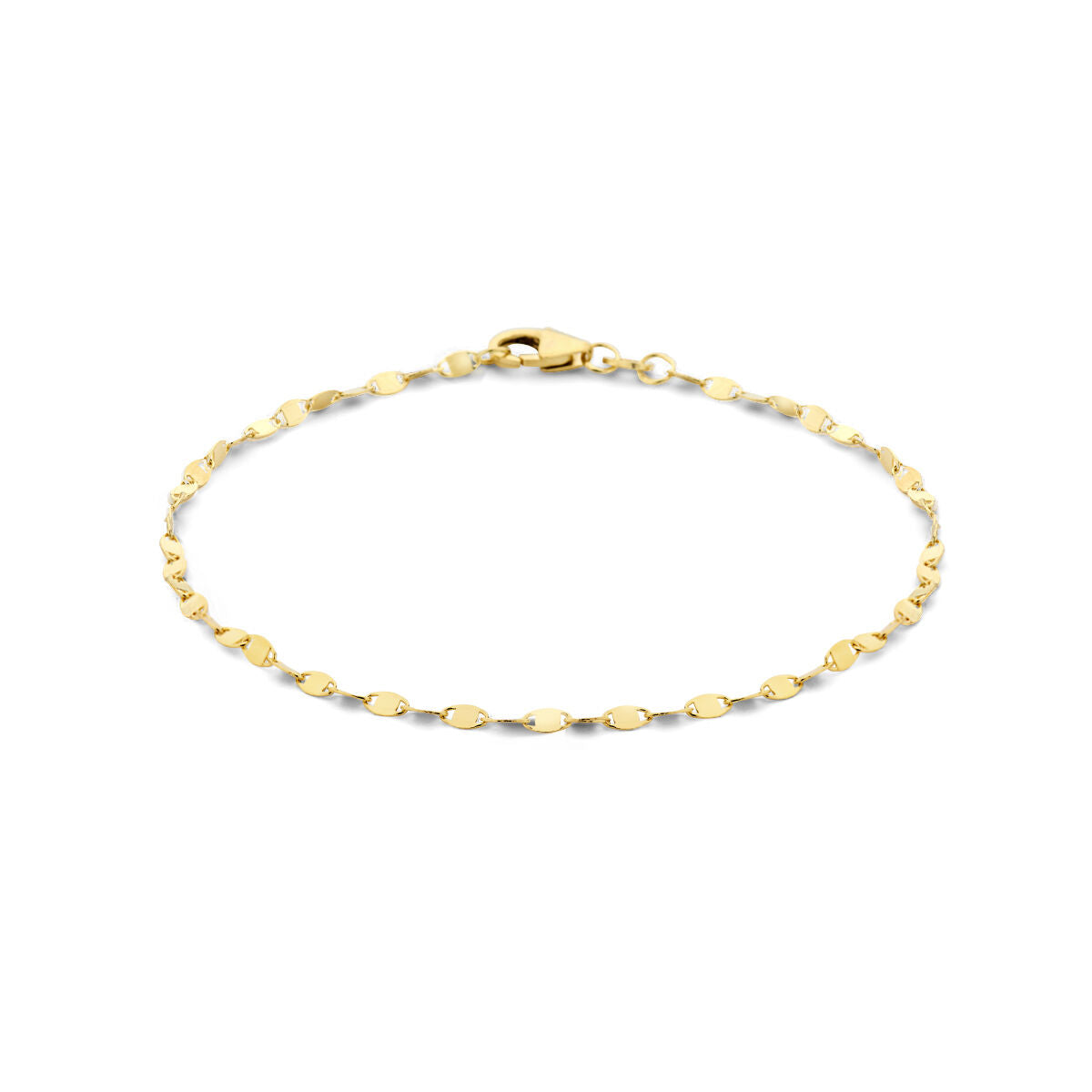 Pulsera dorada de 14K con eslabones ovalados y cierre de langosta.