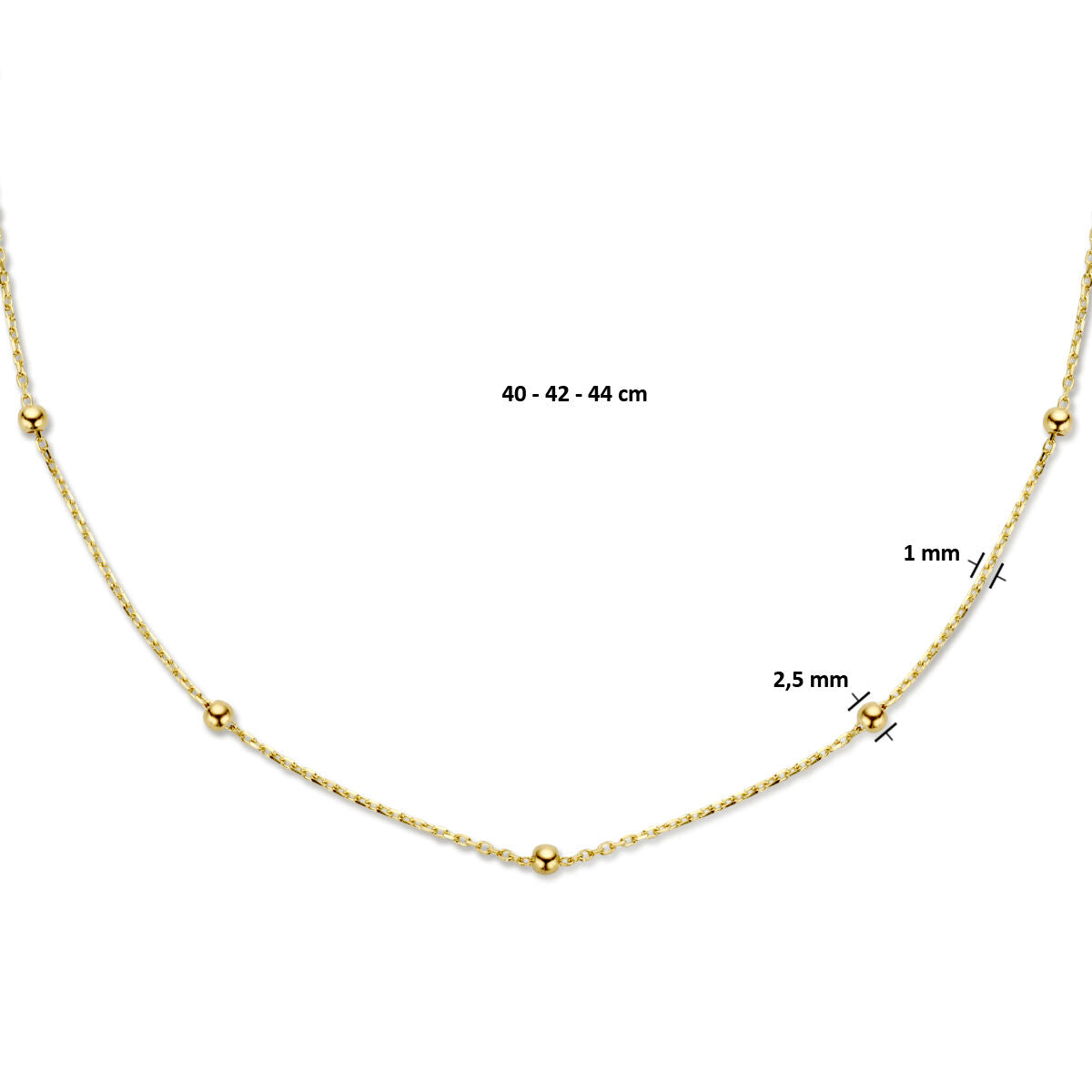 collar bolitas 2,5 mm 40 - 42 - 44 cm 14K oro amarillo