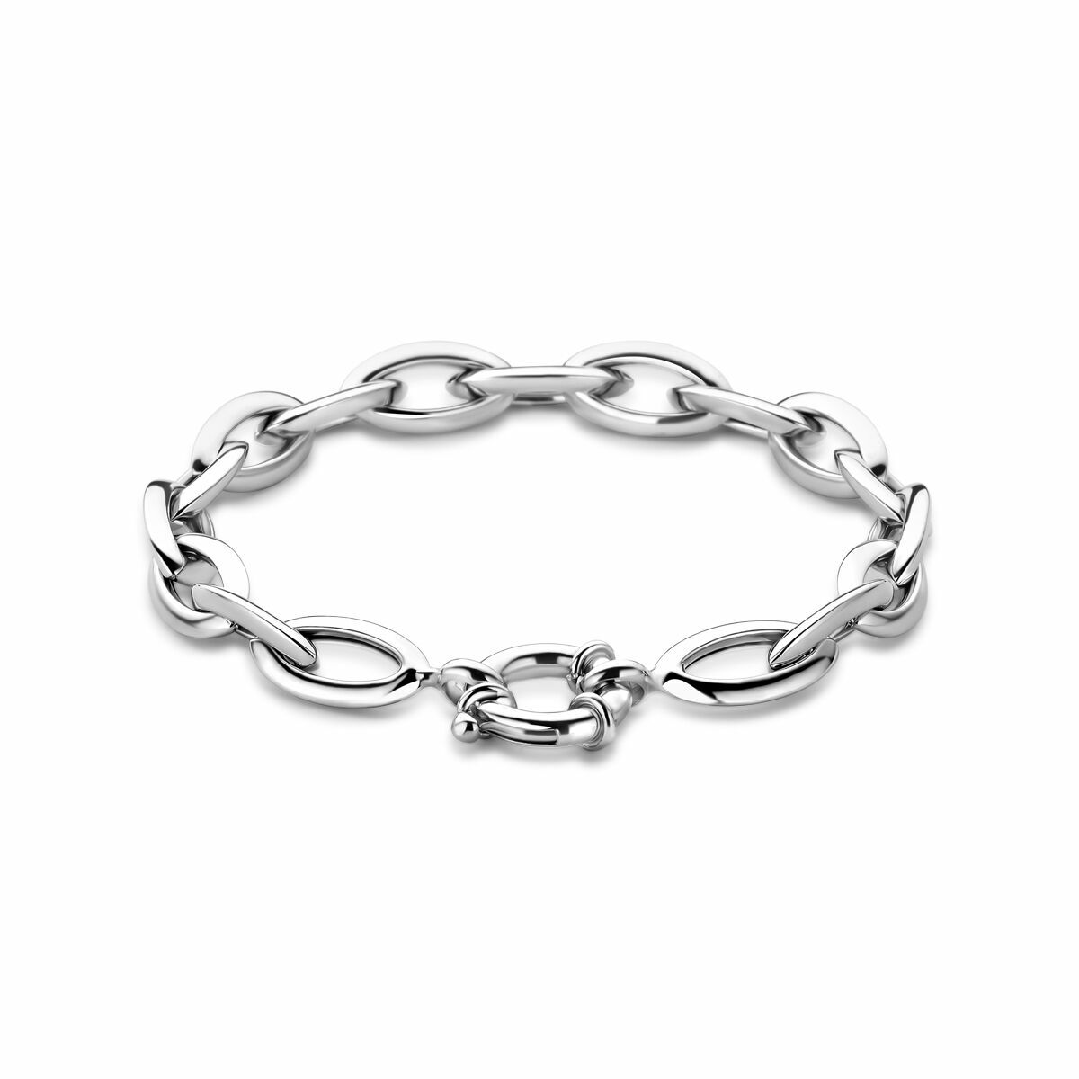 Pulsera de eslabones de ancla de 9,5 mm y 20 cm con gran cierre de muelle en plata rodiada.