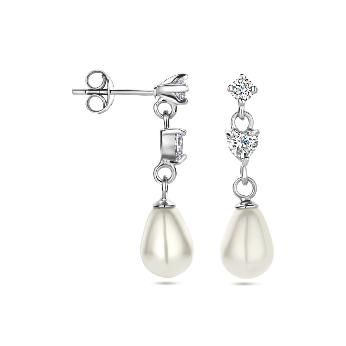 pendientes de perla zirconia plata rodiada
