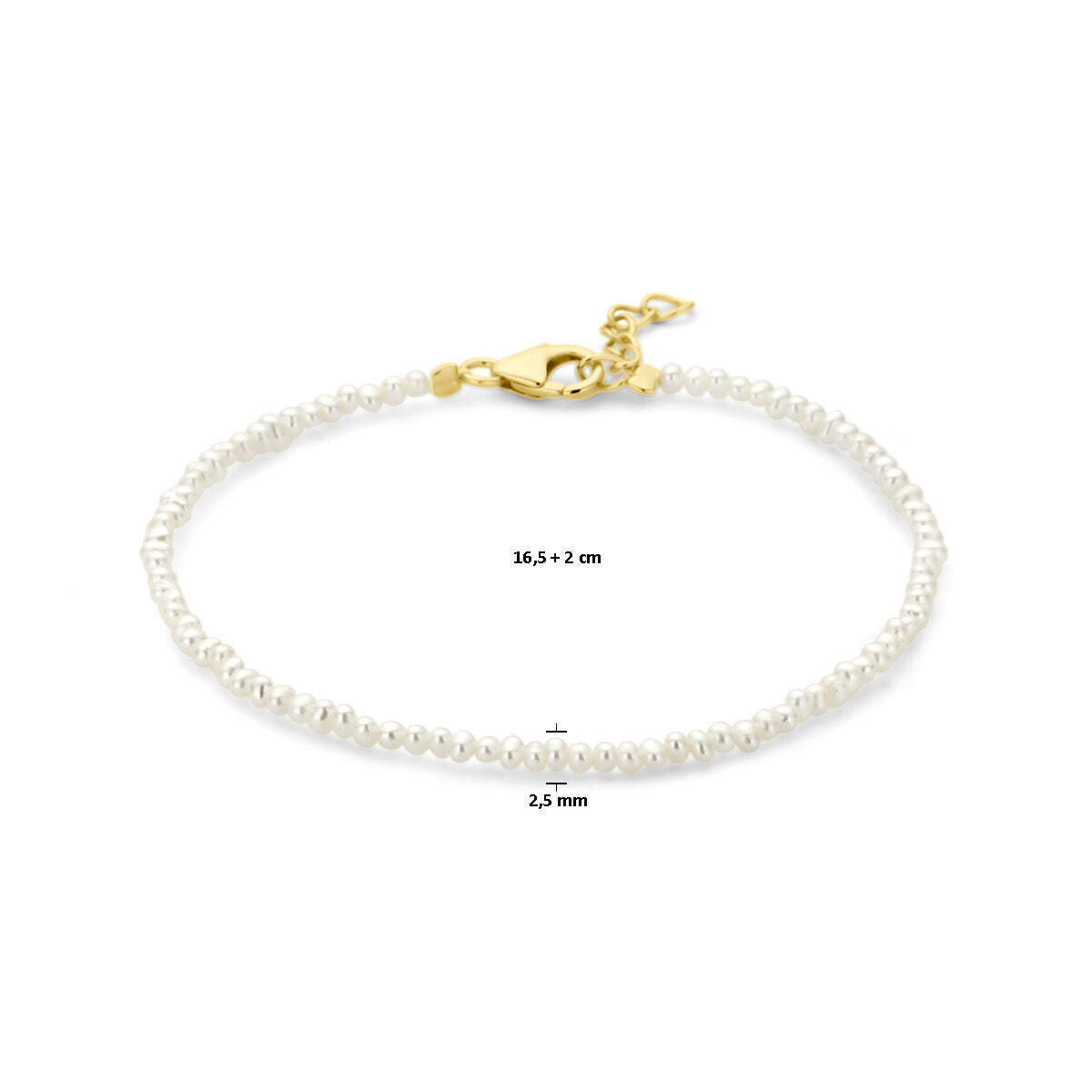 pulsera de perlas 16,5 + 2 cm 3 micrones plata chapado en oro amarillo