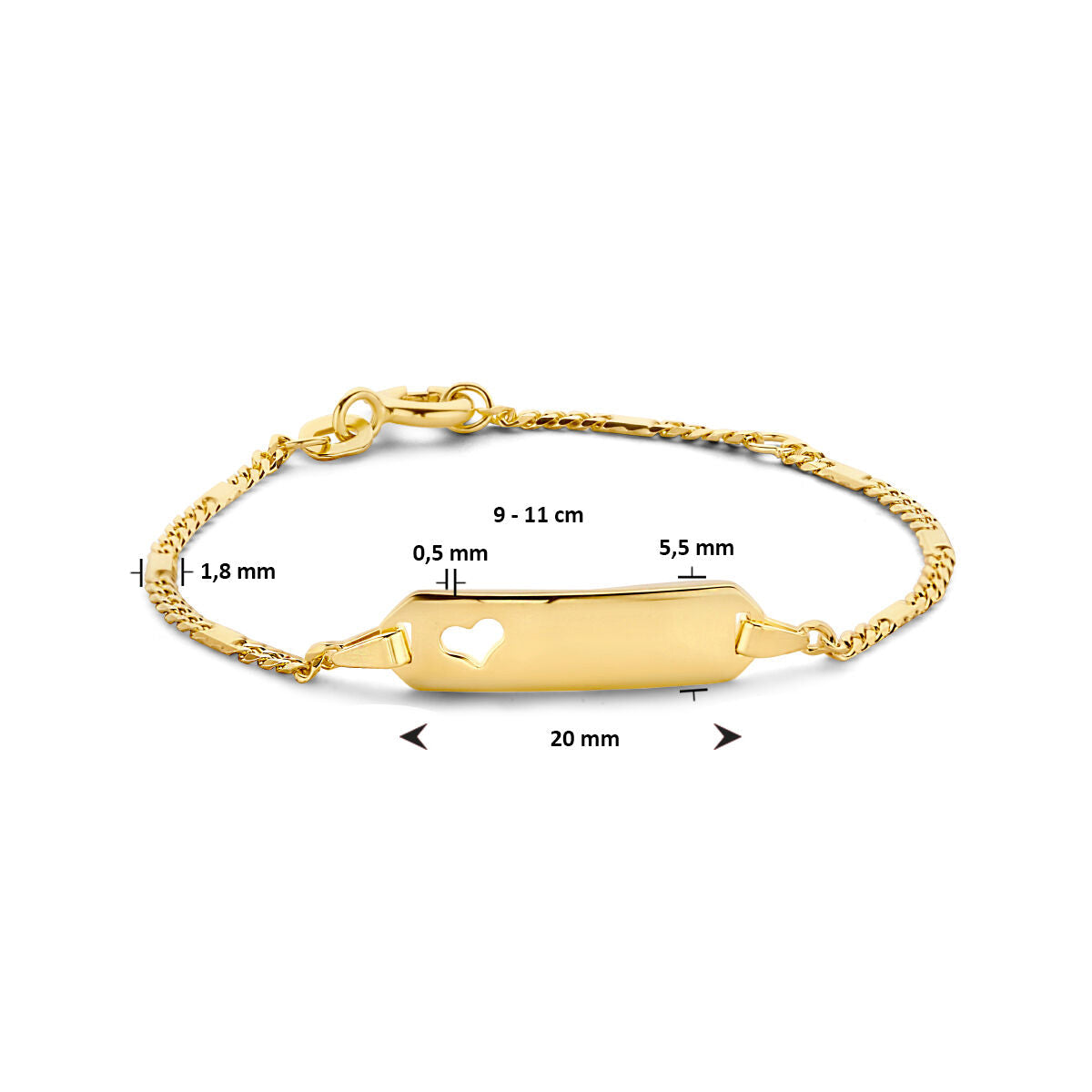 Pulsera infantil oro corazón placa 5,5 mm 14K